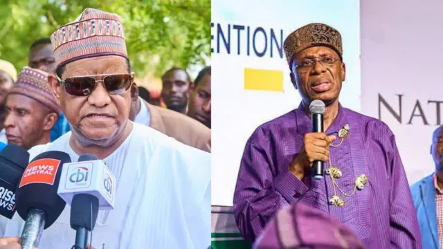 Foto Amaechi na Hayatu-Deen dịka ha ji igwe e ji ekwuo okwu agwa ndị ntaakụkọ okwu.