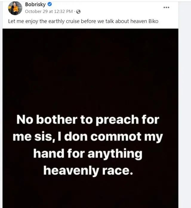 Ohun ti Bobrisky kọ soju opo Facebook rẹ