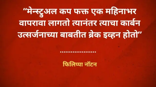 "मेन्स्ट्रुअल कप फक्त एक महिनाभर वापरावा लागतो त्यानंतर त्याचा कार्बन उत्सर्जनाच्या बाबतीत ब्रेक इव्हन होतो" - फिलिप्पा नॉटन