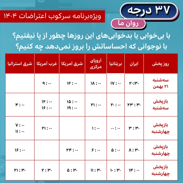 جدول پخش برنامه ۳۷ درجه؛ روان ما