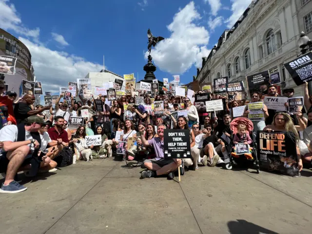 Londra'da ünlü Piccadilly Circus'ta yasa tasarısına karşı protesto düzenlendi