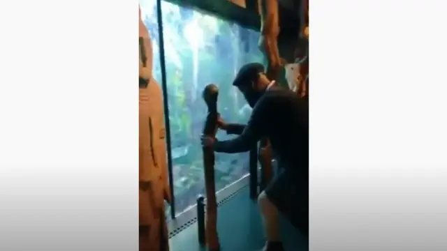 Capture d'écran d'Emery Mwazulu Diyabanza saisissant le poteau funéraire