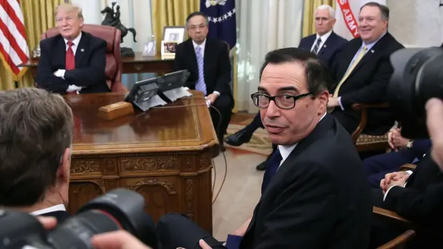美国财政部长史蒂芬•姆钦（Steven Mnuchin）也有出席刘鹤与特朗普的会面。