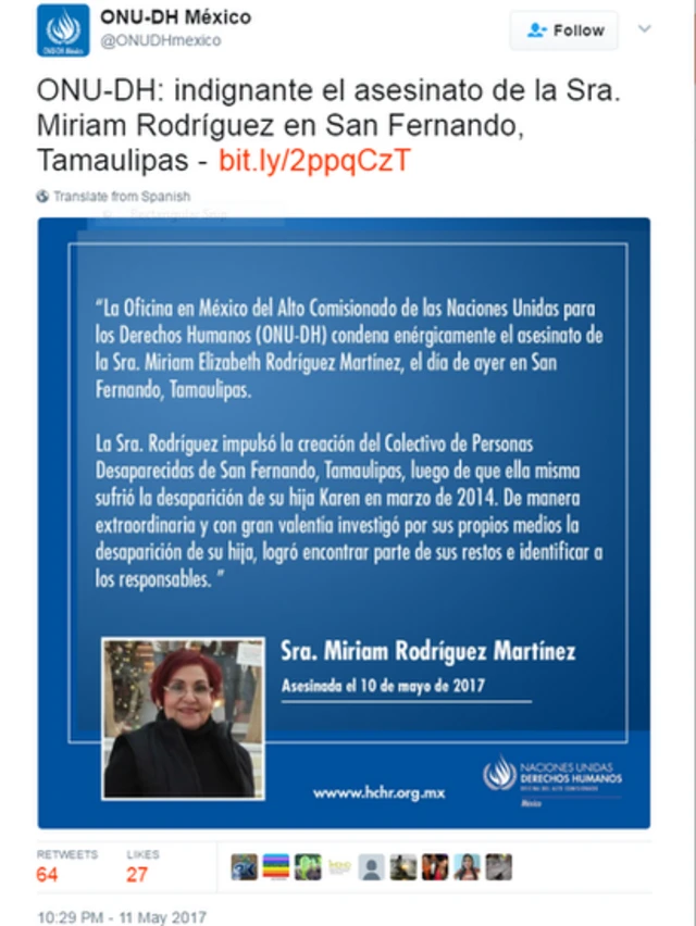Birleşmiş Milletler'in Meksika'daki misyonu da cinayeti kınayan bir açıklama yayınladı