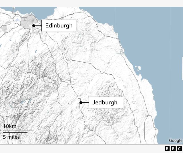 Taswirar wurin da mutanen suka yi sansani kusa da garin Jedburgh a yankin Scotland