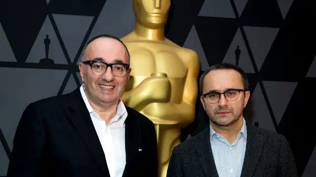 Александр Роднянский и режиссер Андрей Звягинцев на церемонии вручения Оскаров, 2018 год