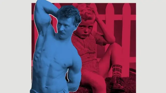 رجل مفتول العضلات وطفل