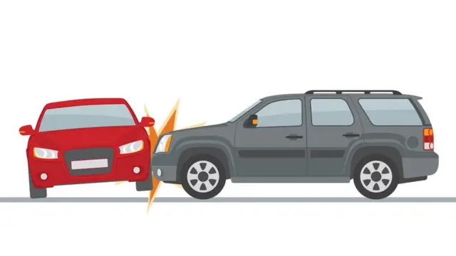 Ilustración de dos carros colisionando.