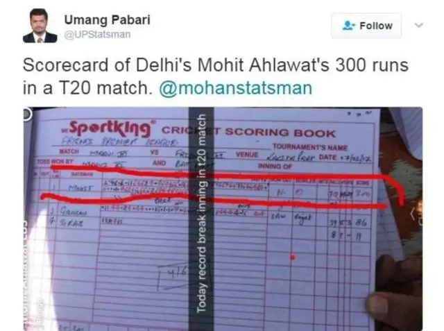 Images of the match's scorecard have appeared on Twitter