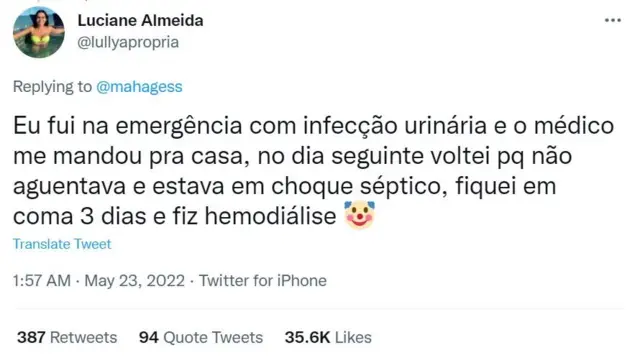 Tuíte de Luciane Almeida