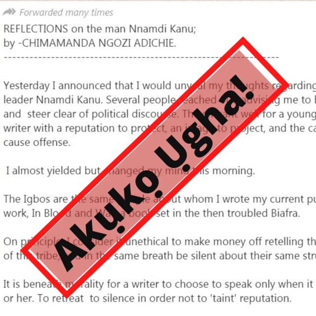 Akụkọ ụgha banyere Chimamanda Adichie