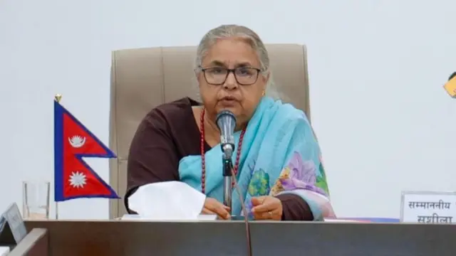 भदौ २४ गते सरकार र जेनजी बीच सम्झौता हस्ताक्षर गर्न आयोजित समारोहमा धारणा राख्दै प्रधानमन्त्री सुशीला कार्की।