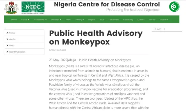 NCDC Health Advisory on Monkeypox