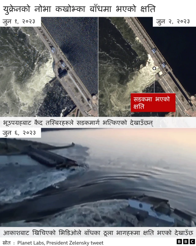 स्याटलाइटबाट कैद तस्बिरले बाँधमा जुन ६ अघि नै क्षति देखाउँछ