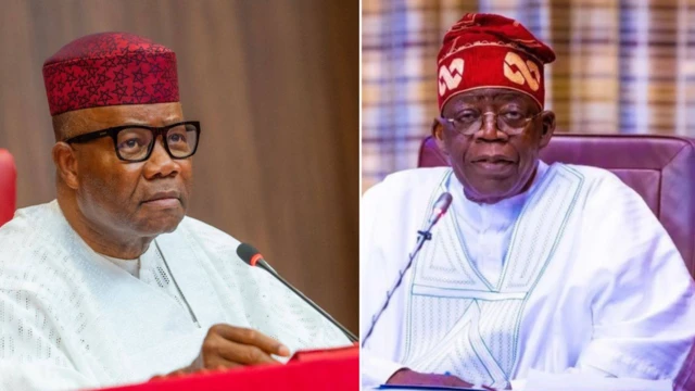 Foto of Senator Godswill Akpabio and President Bola Tinubu