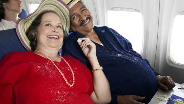 Полная пожилая чета в самолете