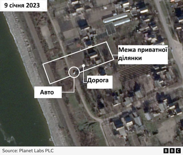 Супутниковий знімок, на якому видно докази використання росіянами будинку дитинства Віталія в Запорізькій області