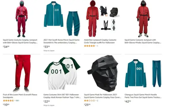 아마존에서 오징어 게임 복장이 판매되고 있다