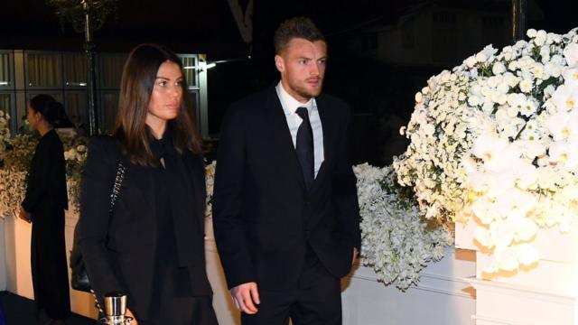 Leicester City"s soccer player Jamie Vardy (R) and his wife Rebekah (L) as they attend a funeral rite of Leicester City"s late Thai Chairman Vichai Srivaddhanaprabha at Wat Debsirindrawas Ratchaworawiharn Temple in Bangkok, Thailand, 05 November 2018.