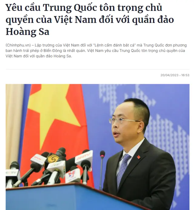Một tuyên bố phản đối hoạt động của Trung Quốc tại quần đảo Hoàng Sa được đăng trên website của Chính phủ Việt Nam