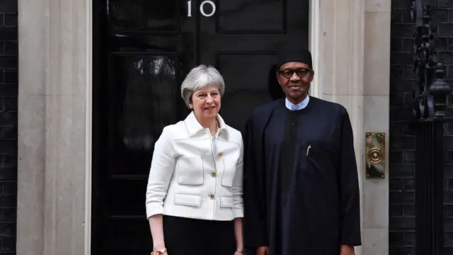 UK Prime Minister Theresa May (right) and Nigeria President Muhammadu Buhari (left)