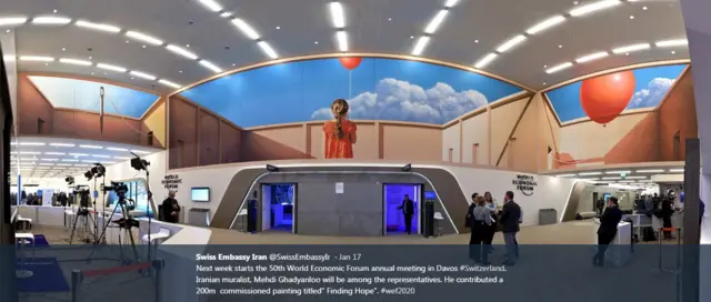 "در جستجوی امید" اثری از مهدی قدیانلو به ابعاد ۲۰۰ متر در سالن نشست داووس