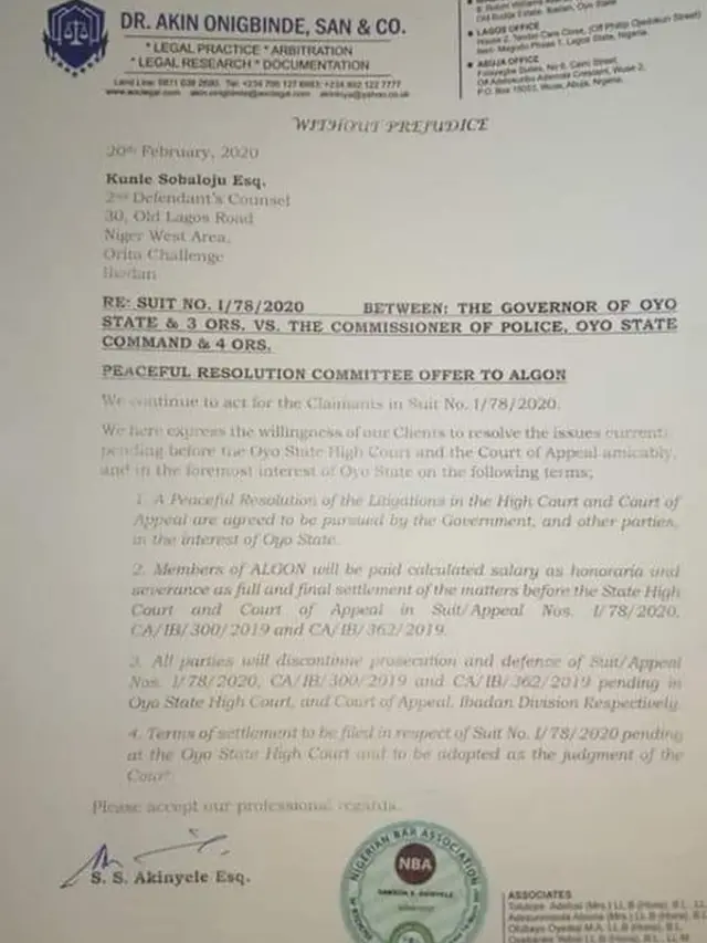 Iwe ti ijọba Ọyọ kọ si awọn alaga kansu