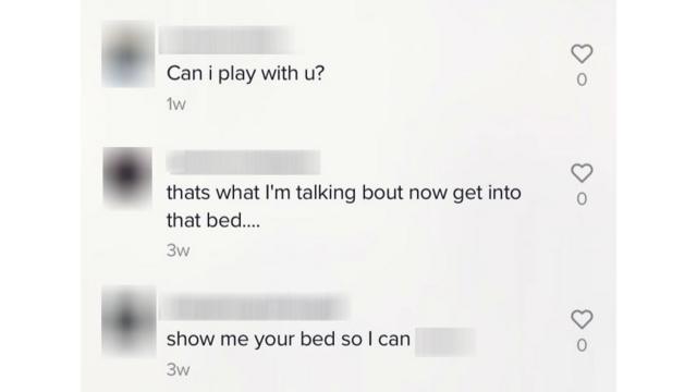 "我可以吗你玩吗"、"快快躺上那床上"──抖音上的不当留言有暗示的，也有明显地不当的。