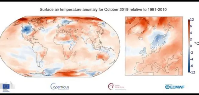 Mapa que muestra temperaturas en el planeta