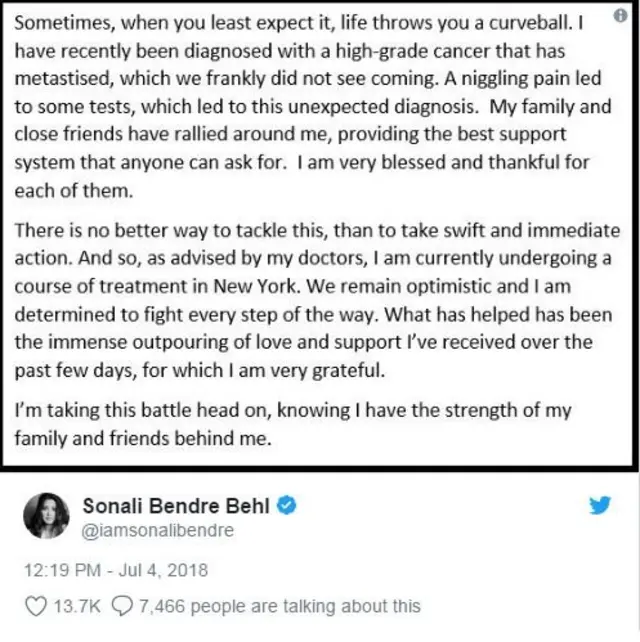 सोनाली बेंद्रे, कॅन्सर, किमोथेरपी, रेडिएशन