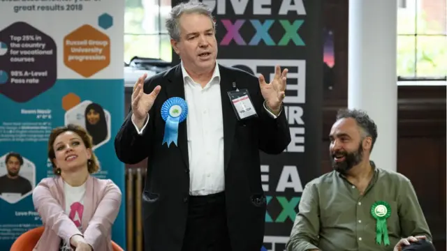Charles Tannock del Partido Conservador, durante un encuentro con estudiantes.