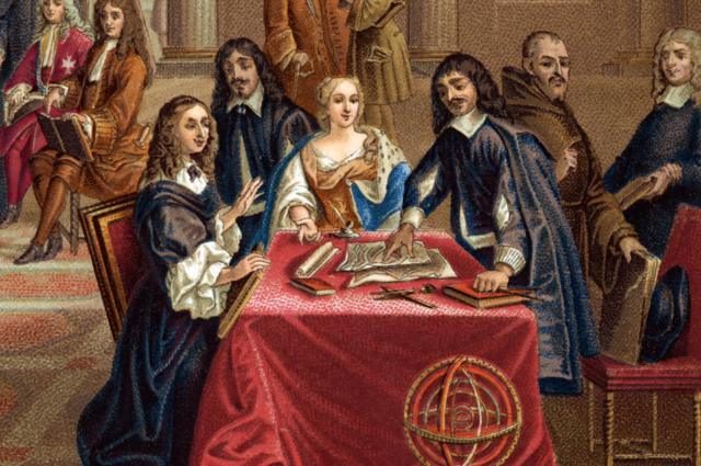 Pintura que muestra a Descartes instruyendo a la reina Cristina