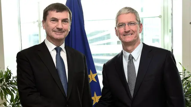 Tim Cook (derecha) junto al comisario Andrus Ansip (izquierda).