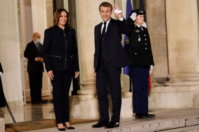 ABD Ba;kan Yardımcısı Kamala Harris ve Fransa Cumhurbaşkanı Emmanuel Macron