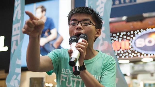 Demosisto member Joshua Wong delivers a speech before the commemoration of the Tiananmen Square victims