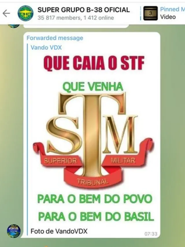 Reprodução de mensagem contra o STF no Telegram