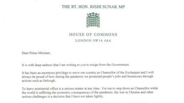 Rishi Sunak's resignation letter