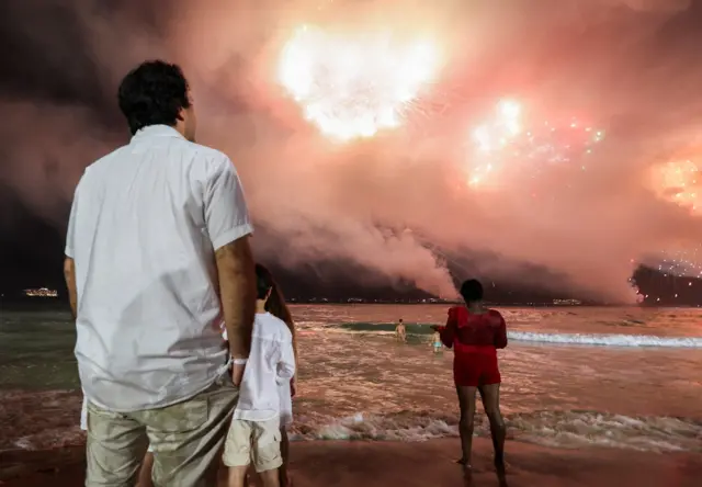 Салют на пляжі Копакабана в Ріо-Де-Жанейро
