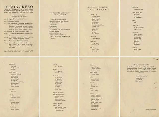 Lista de participantes en el II Congreso Internacional de Intelectuales para la Defensa de la Cultura, celebrado en 1937 en Valencia, España.