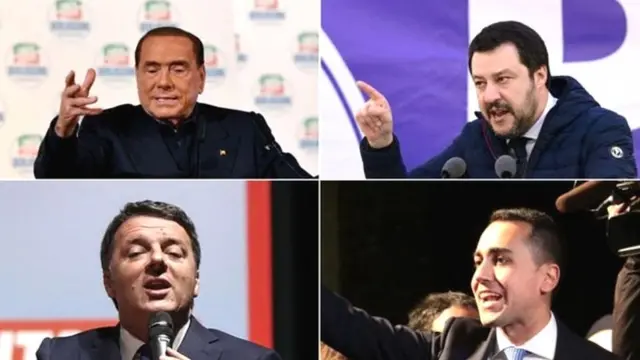 वरच्या रांगेत डावीकडून सिल्वीओ बर्लुस्कोनी माटेओ साल्विनी. खालच्या रांगेत डावीकडून माटेओ रँझी आणि लूइजी दी मायो