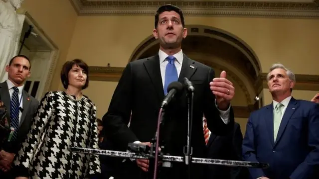 税制改革法案の可決後に記者会見したポール・ライアン下院議長（19日、ワシントン）