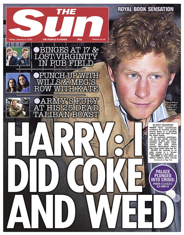 Front page of the Sun