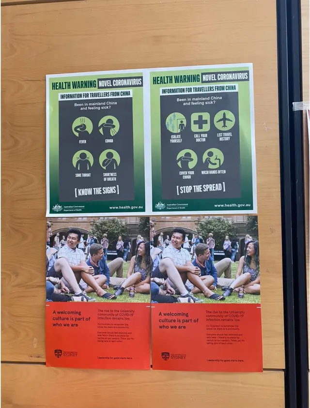 中国学生在悉尼大学贴海报,防范校园种族歧视