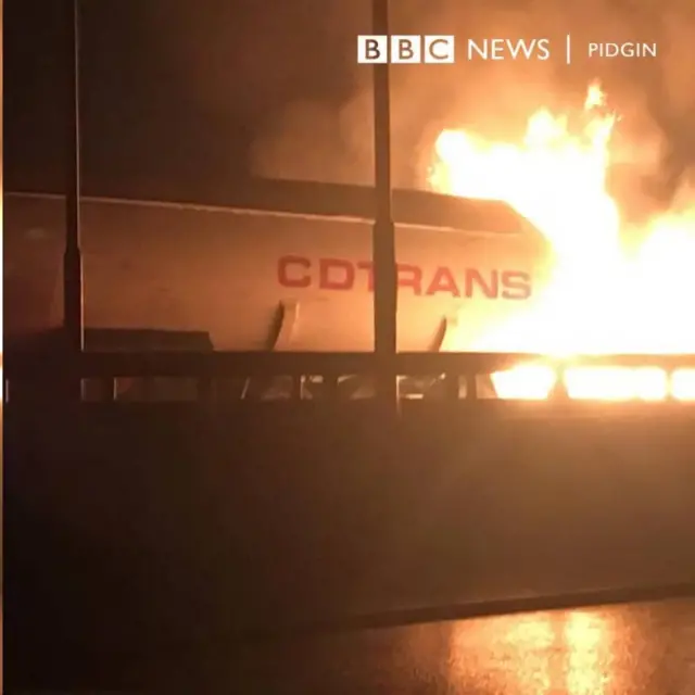 Truck dey burn for di scene of di explosion