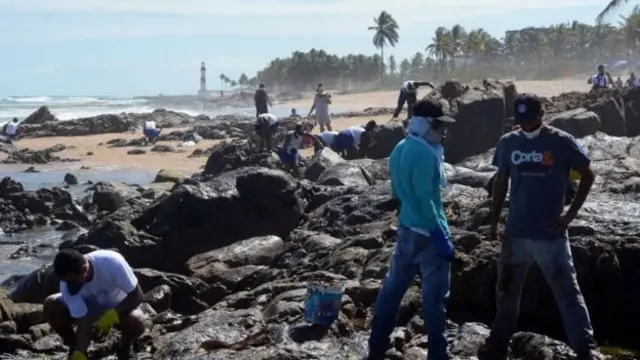 Praia suja de óleo