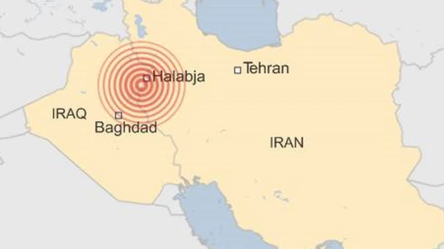 A map showing an earthquake in the Iran-Iraq border region