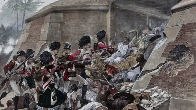 সেরিঙ্গাপত্তমের যুদ্ধের ছবি। ব্রিটিশদের সঙ্গে এই লড়াইয়ে মারা যান মহীশূরের রাজা টিপু সুলতান।