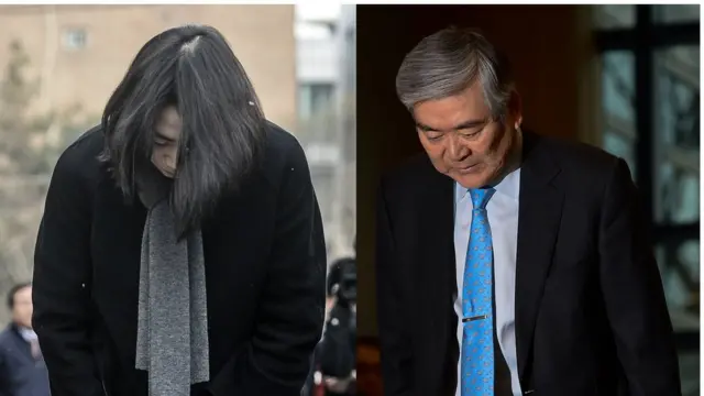 고개숙인 조현아 전 대한항공 부사장과 부친 조양호 한진그룹 회장