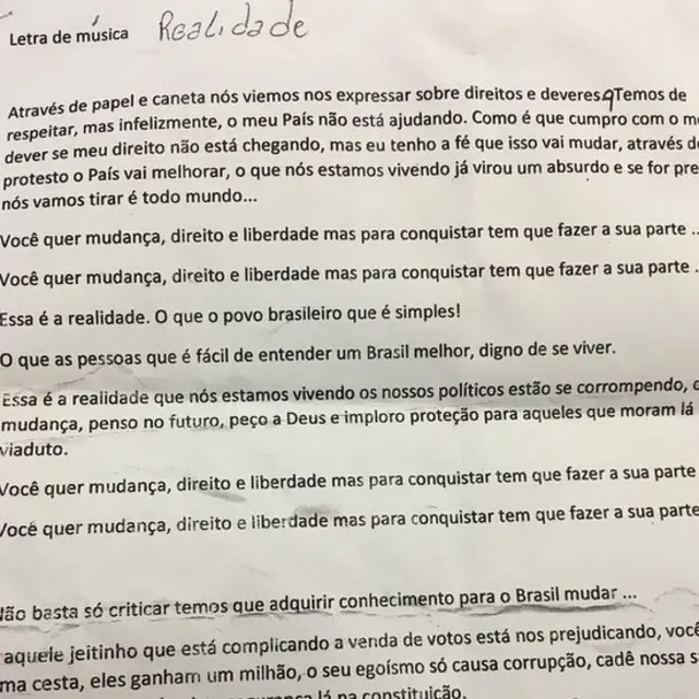 Funk escrito por alunossaque na cbetAne do 1º ano do Ensino Médio na Fundação Casa