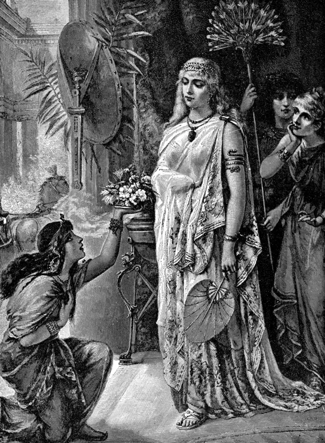 Un grabado de la reina de Saba de Pierre Olivier Joseph Coomans (c. siglo XIX) del siglo XIX.